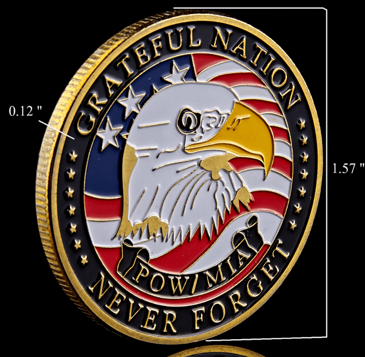 U.S. Military POW MIA Remembrance Coin - size 1.57" tall 0.12" edge diameter