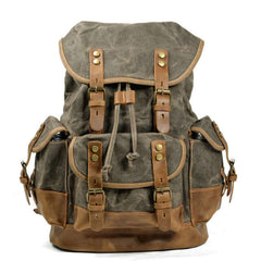 Waxed Canvas Vintage Style Backpack - woodland green and tan trim