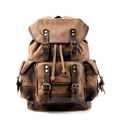 Waxed Canvas Vintage Style Backpack - tan and dark brown