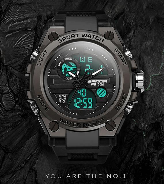 Men’s Multi-Functional Digital Sports Watch - Black finish showing luminous features on dial