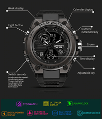 Men’s Multi-Functional Digital Sports Watch showing watch features
