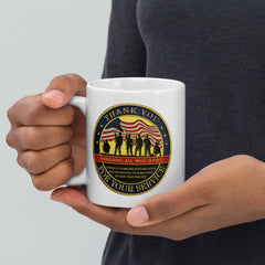 Thank You For Your Service white ceramic mug with full color patriotic graphic on both sides